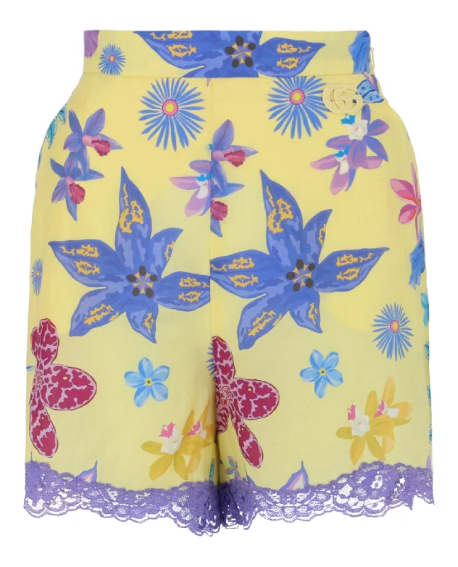 Comfort Fit Floral Print Lace Shorts